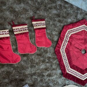 Hobby Lobby Red and Gold Holiday Stockings and Tree Skirt Set
